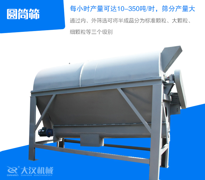 圓筒篩通過(guò)內(nèi)、外篩選可將半成品分為標(biāo)準(zhǔn)顆粒、大顆粒、 細(xì)顆粒等三個(gè)級(jí)別